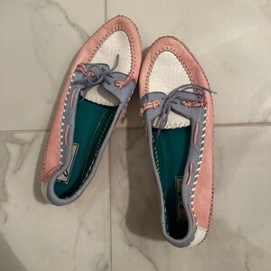 Zodiac Pink, Light Blue & White Women's Moccasin Leather Loafers